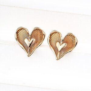 ❤️ Artisan Original Textured Sunburst Heart Stud Earrings | S925 Gold